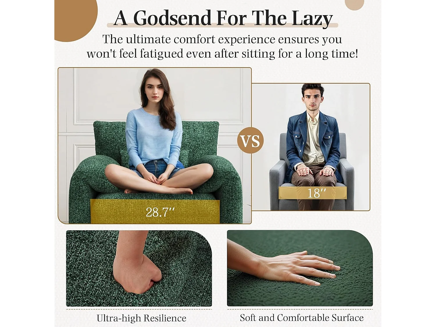 YODOLLA XXL Ohrensessel mit Armlehnen aus Chenille, moderner Relaxsessel für Wohnzimmer & Schlafzimmer, Grün