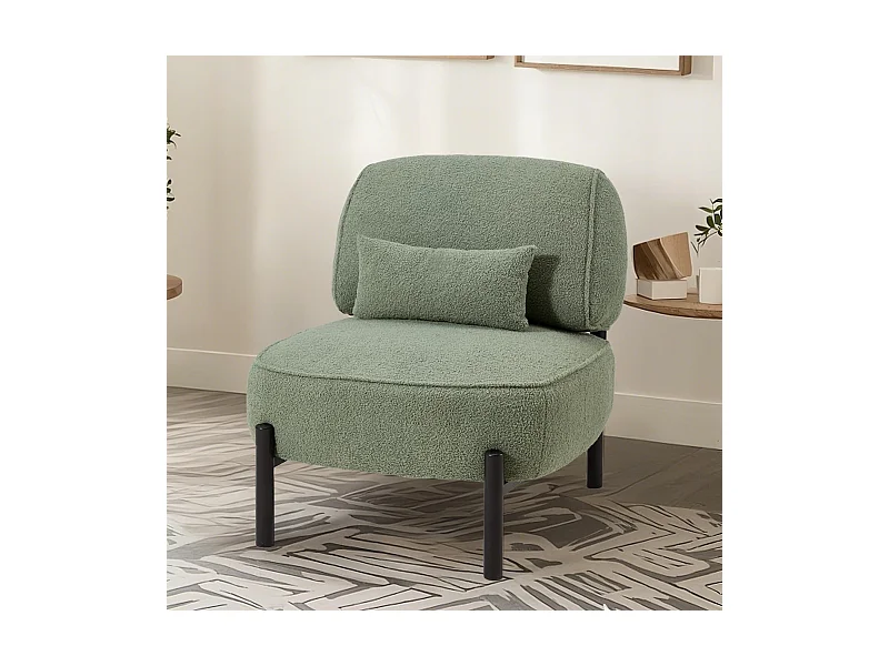 YODOLLA Loungesessel, Extra großer Ruhesessel mit Teddy-Oberfläche, gepolstert mit Kissen, stabiler Metallrahmen, bequem für Wohnzimmer und Schlafzimmer, Grün