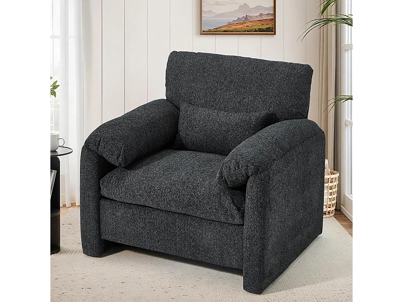 YODOLLA XXL Ohrensessel mit Armlehnen aus Chenille, moderner Relaxsessel für Wohnzimmer & Schlafzimmer, Schwarz