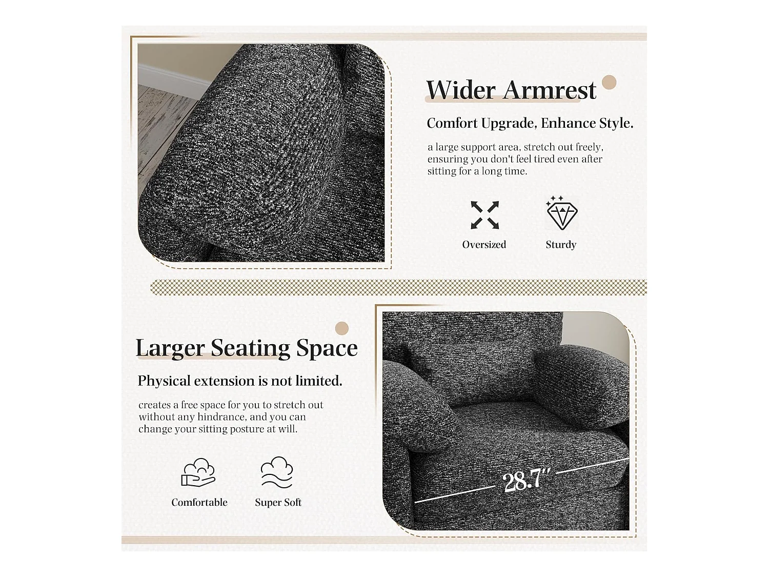 YODOLLA XXL Ohrensessel mit Armlehnen aus Chenille, moderner Relaxsessel für Wohnzimmer & Schlafzimmer, Schwarz