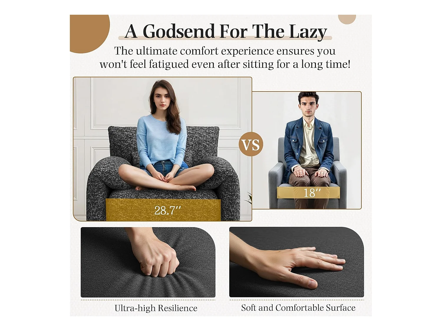 YODOLLA XXL Ohrensessel mit Armlehnen aus Chenille, moderner Relaxsessel für Wohnzimmer & Schlafzimmer, Schwarz