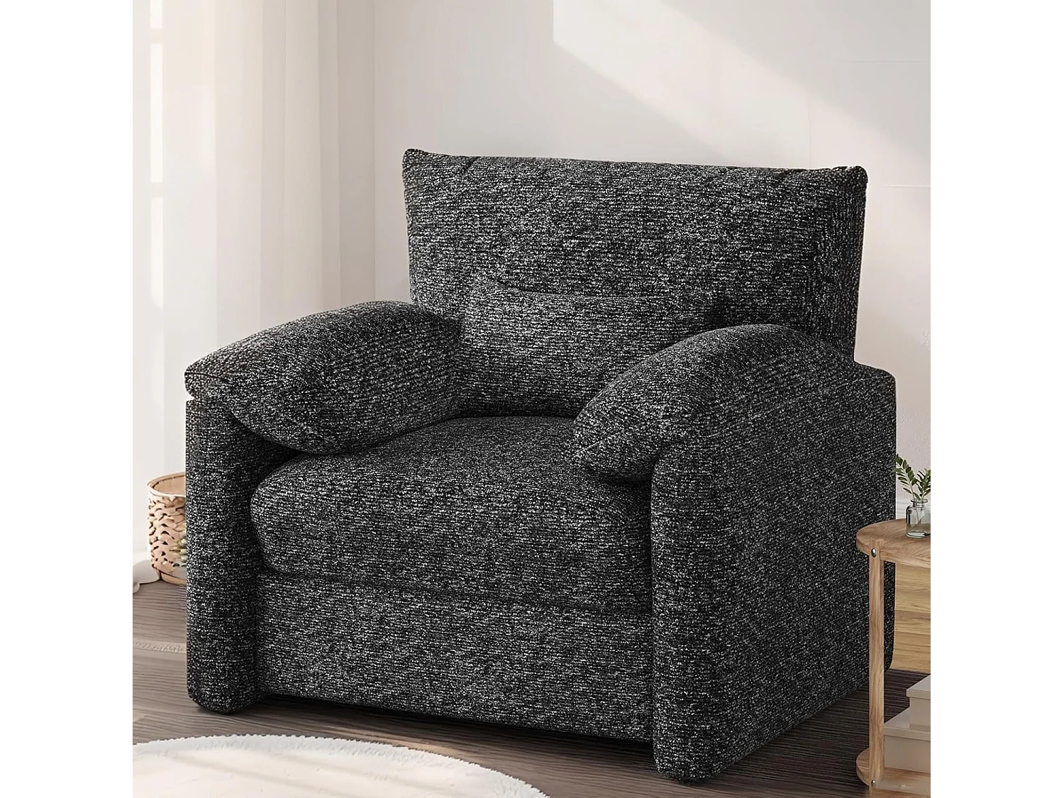 YODOLLA XXL Ohrensessel mit Armlehnen aus Chenille, moderner Relaxsessel für Wohnzimmer & Schlafzimmer, Schwarz