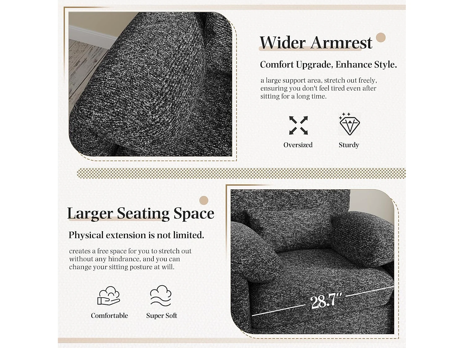 YODOLLA XXL Ohrensessel mit Armlehnen aus Chenille, moderner Relaxsessel für Wohnzimmer & Schlafzimmer, Schwarz