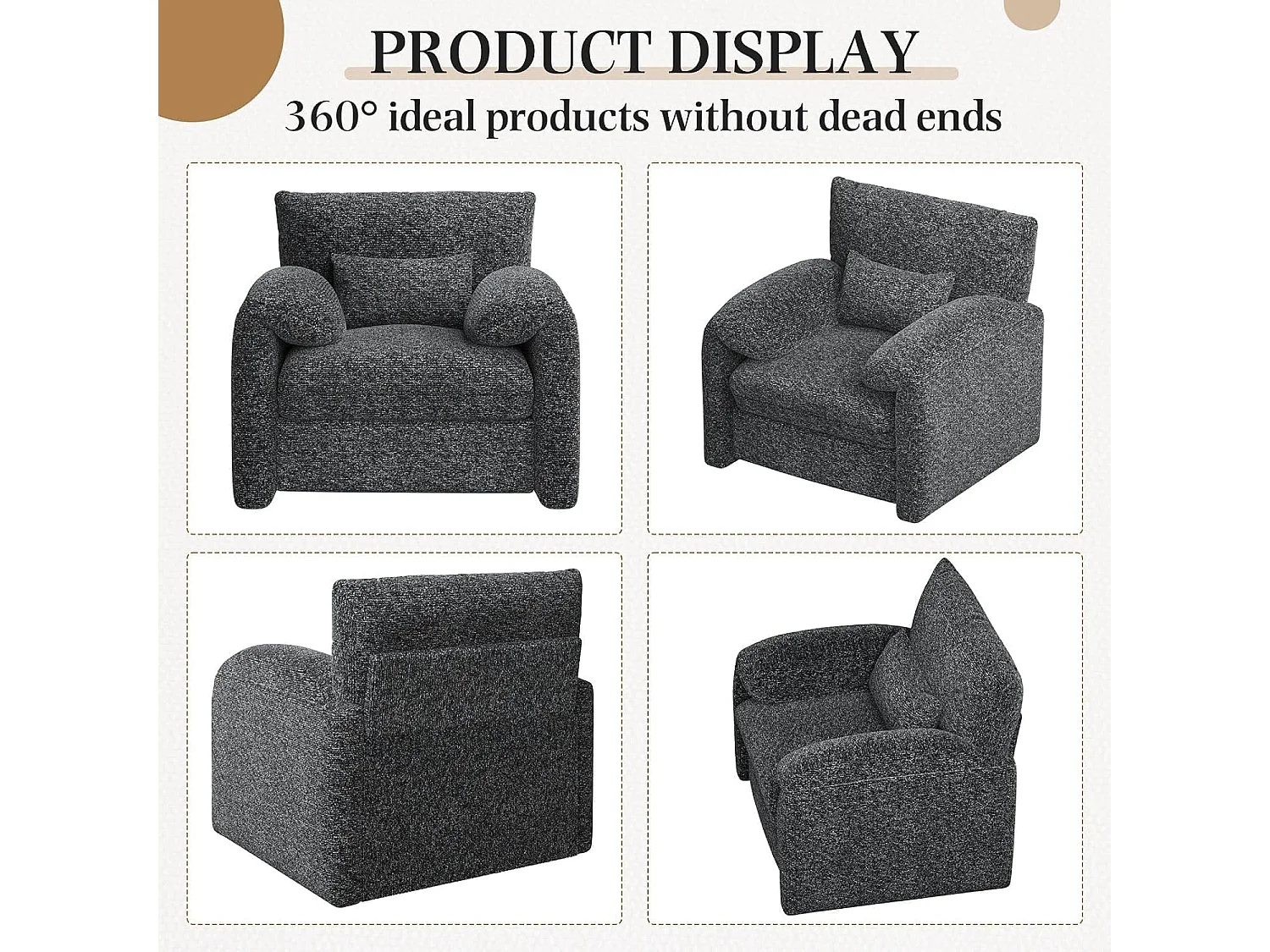 YODOLLA XXL Ohrensessel mit Armlehnen aus Chenille, moderner Relaxsessel für Wohnzimmer & Schlafzimmer, Schwarz