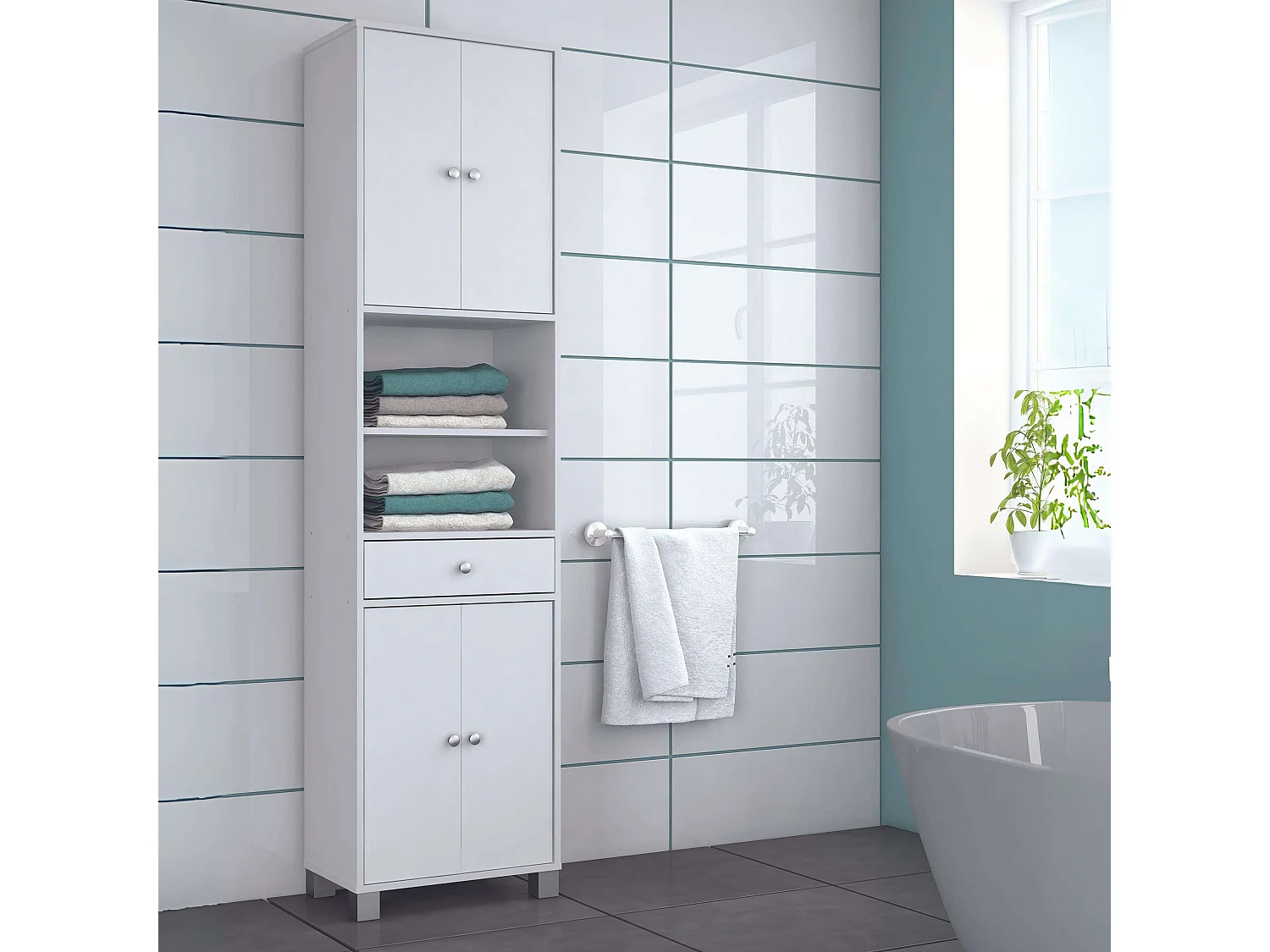 Columna baño Bikini Armario Blanco Aseo Cajón Alta Capacidad 196x51x33