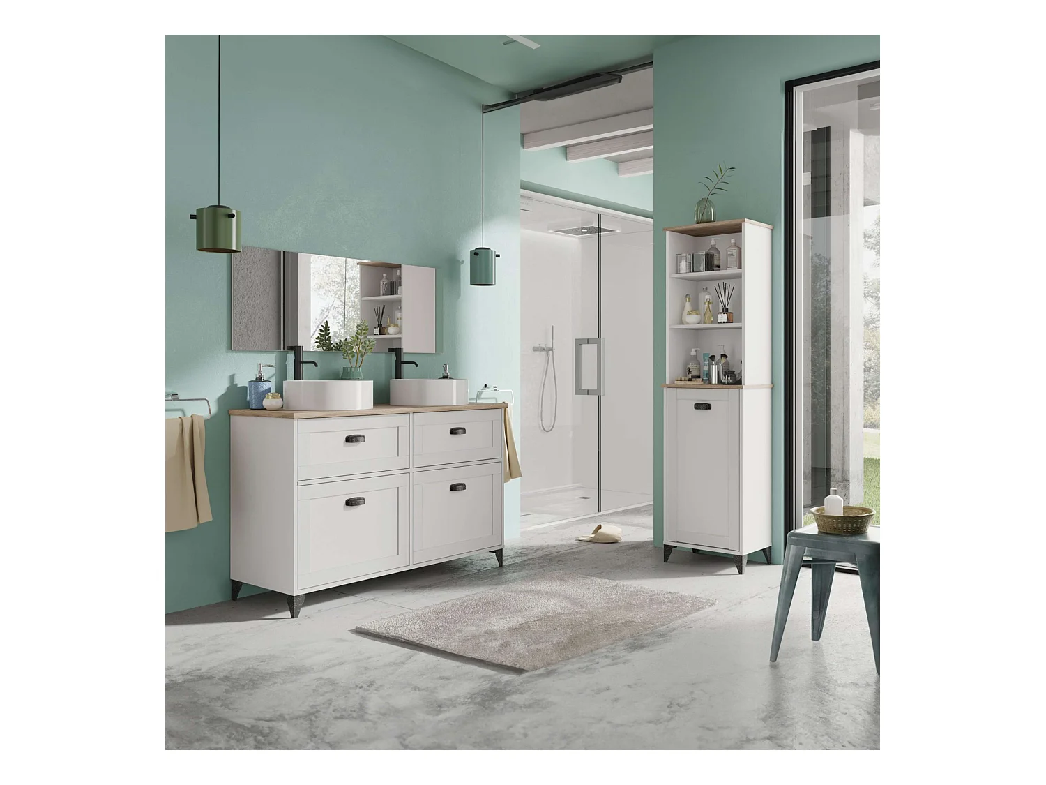 Colonne auxiliaire de salle de bain Toscane en chêne cambrien et blanc 47x168x31 cm