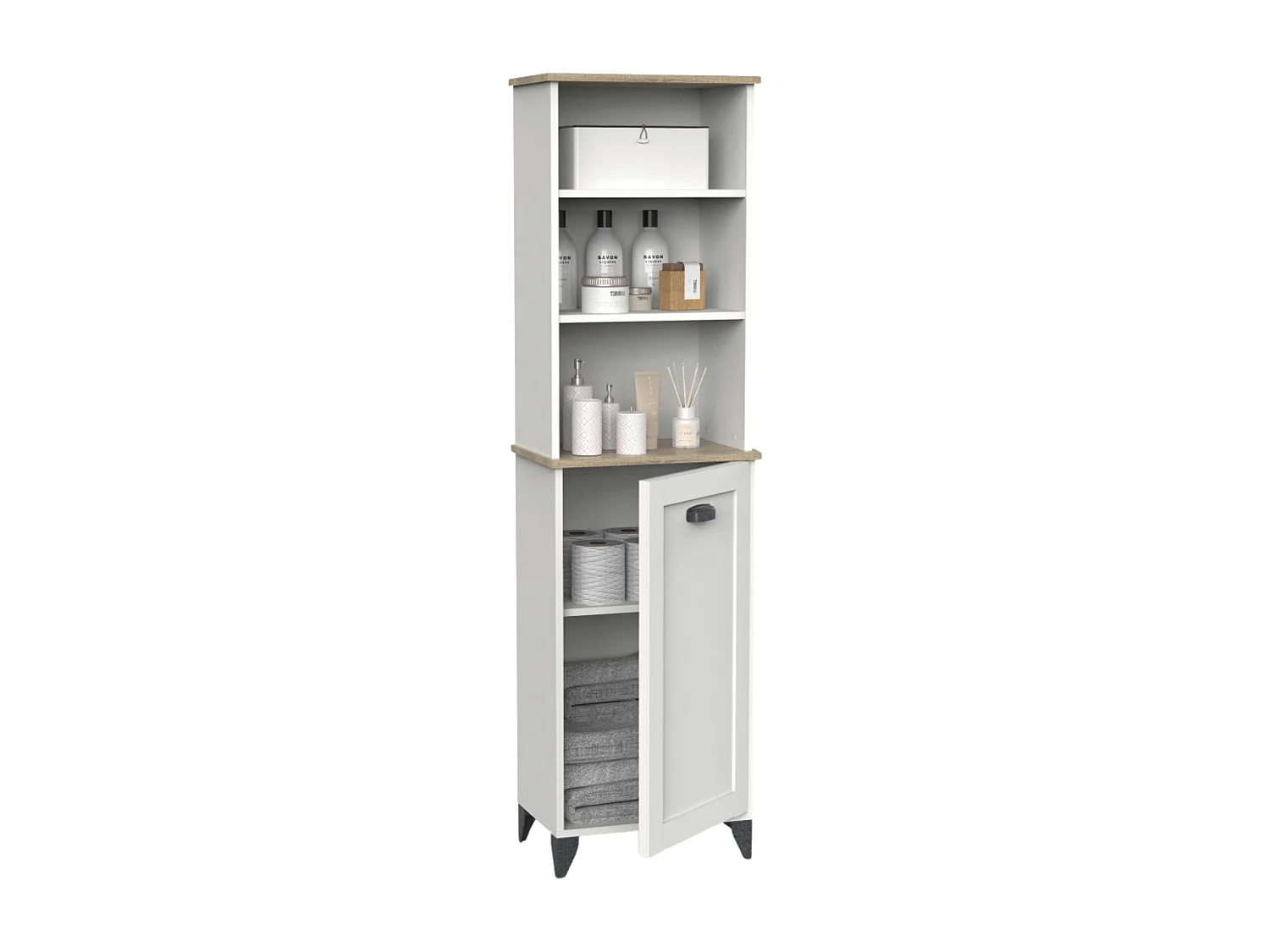 Coluna Auxiliar para Banheiro Tuscany em Carvalho Cambriano e Branco 47x168x31 cm