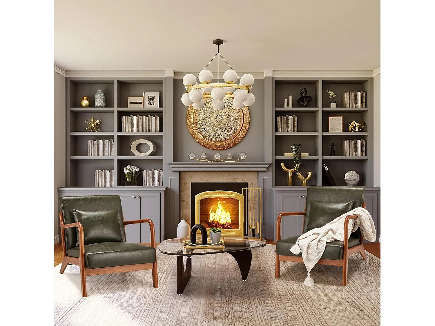 YODOLLA Loungesessel modern mit Kunstleder Bezug & Holzarmlehne, Akzent-/Cocktailsessel für Wohnzimmer, Grün, 75x70x65 cm (BxHxT)