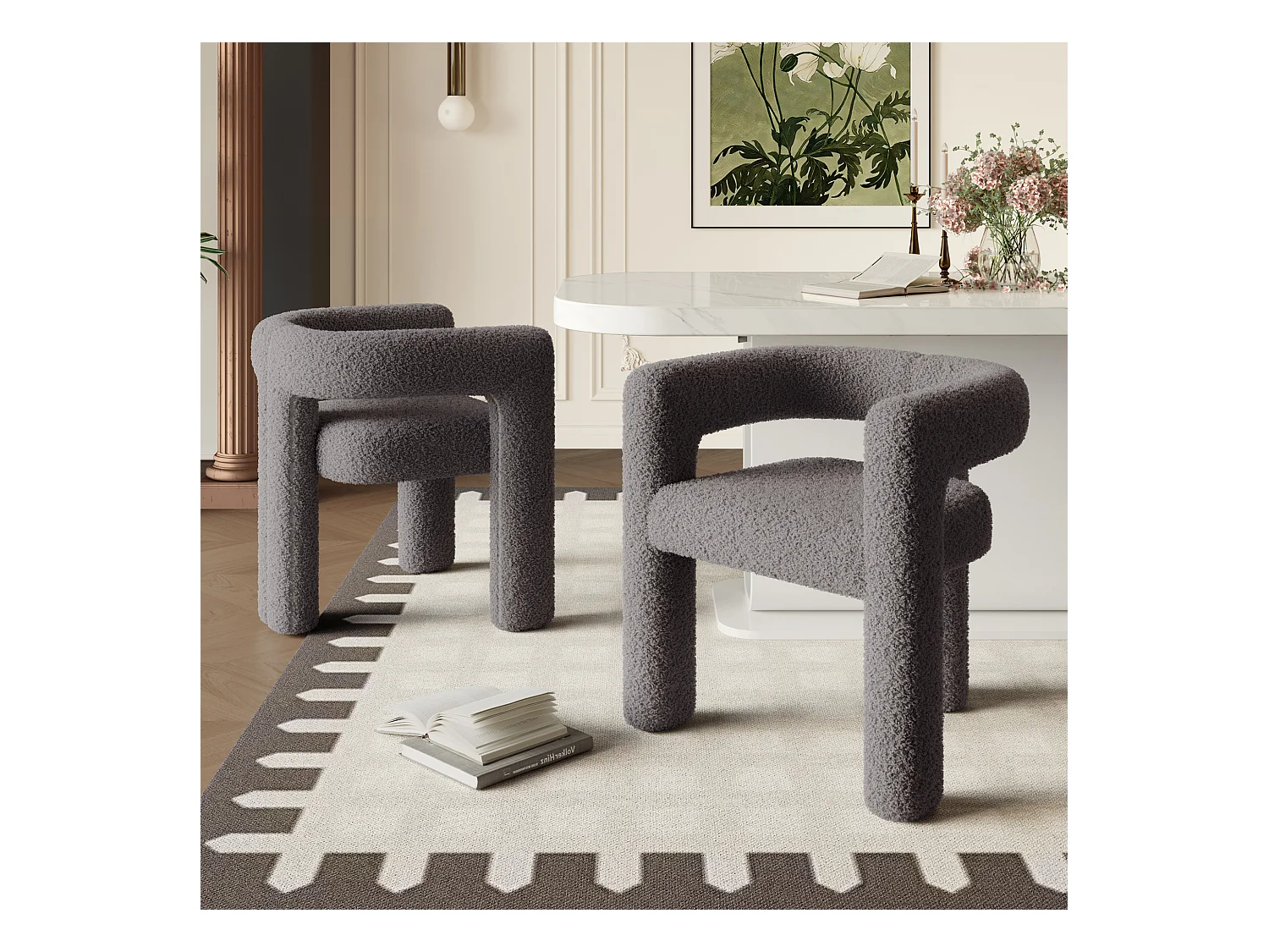 Fauteuil, tissu velours teddy,Gris foncé