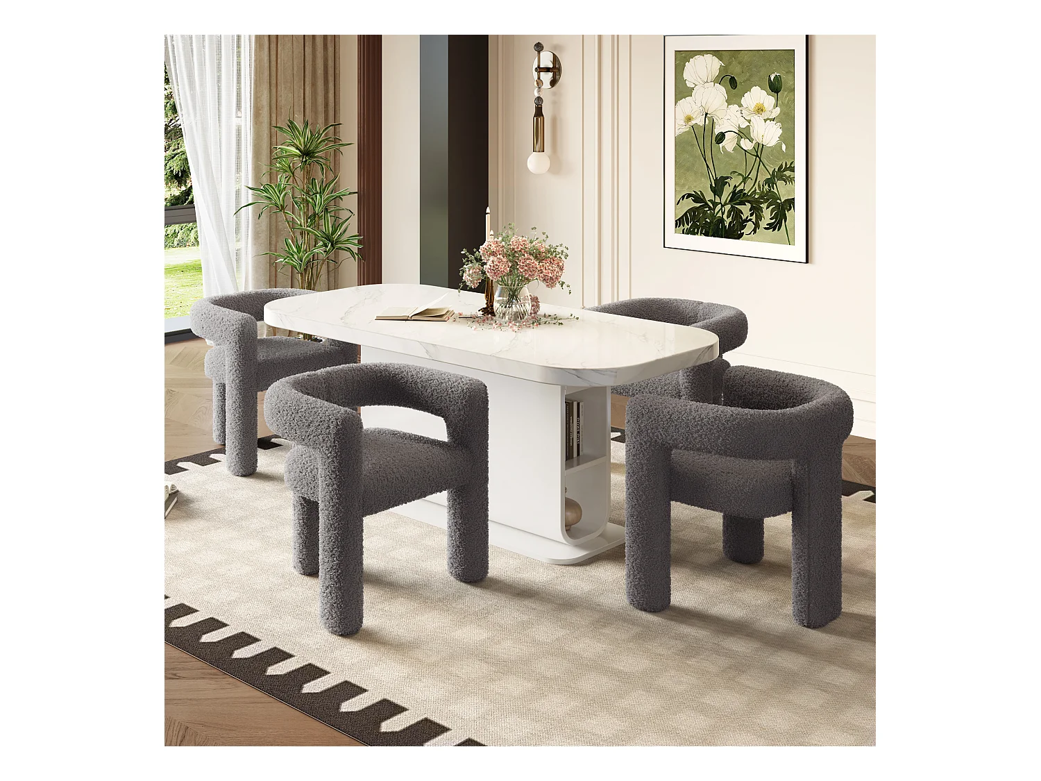 Fauteuil, tissu velours teddy,Gris foncé