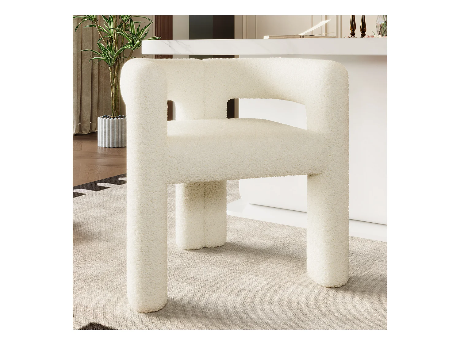 Sillón, tejido de terciopelo teddy, blanco