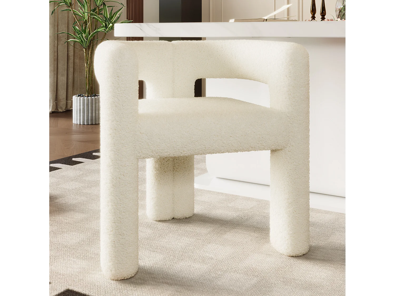 Fauteuil, tissu velours teddy, blanc