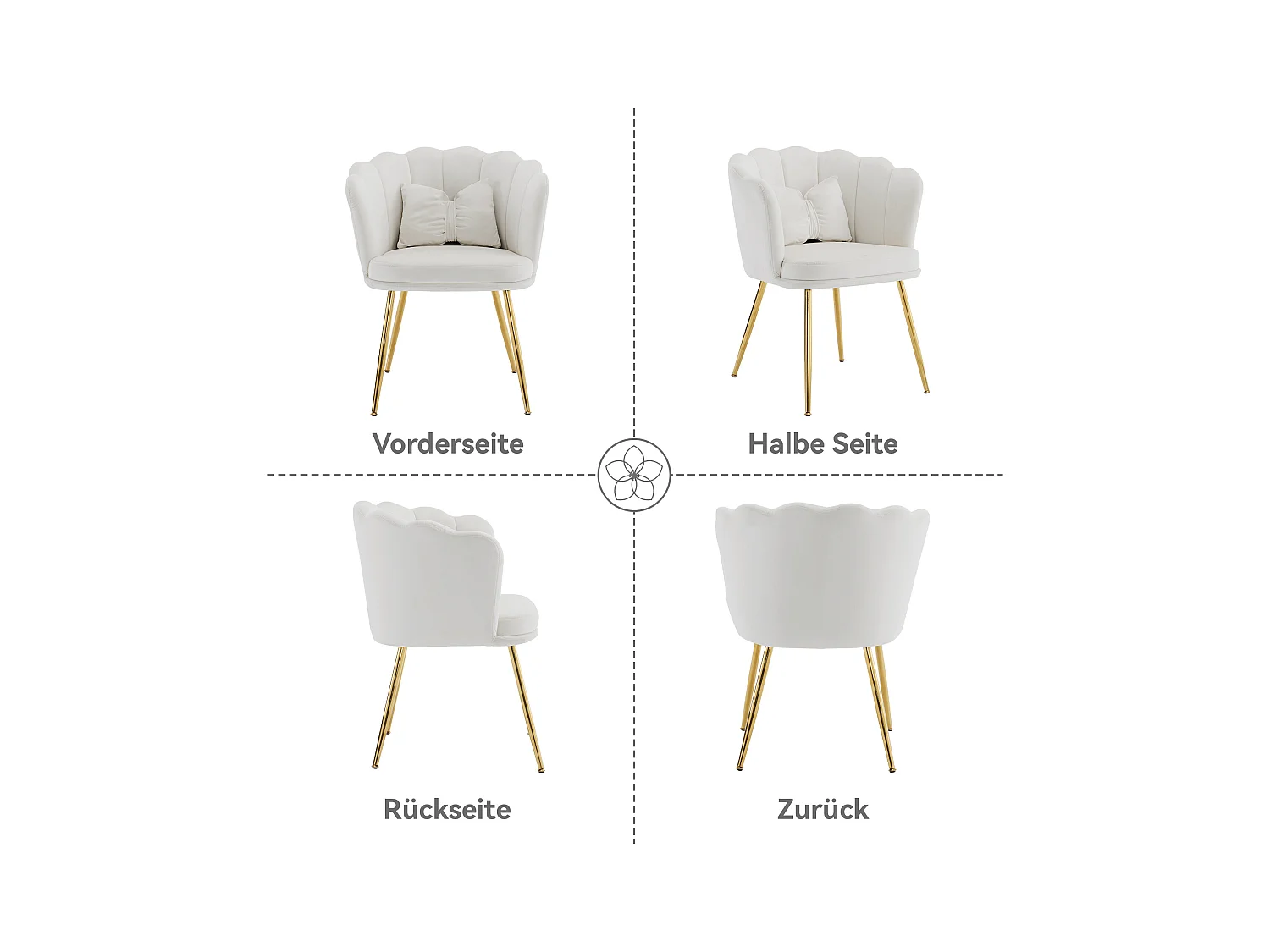Fauteuil avec dossier en forme de pétales, coussins en forme de papillon,velours,Beige