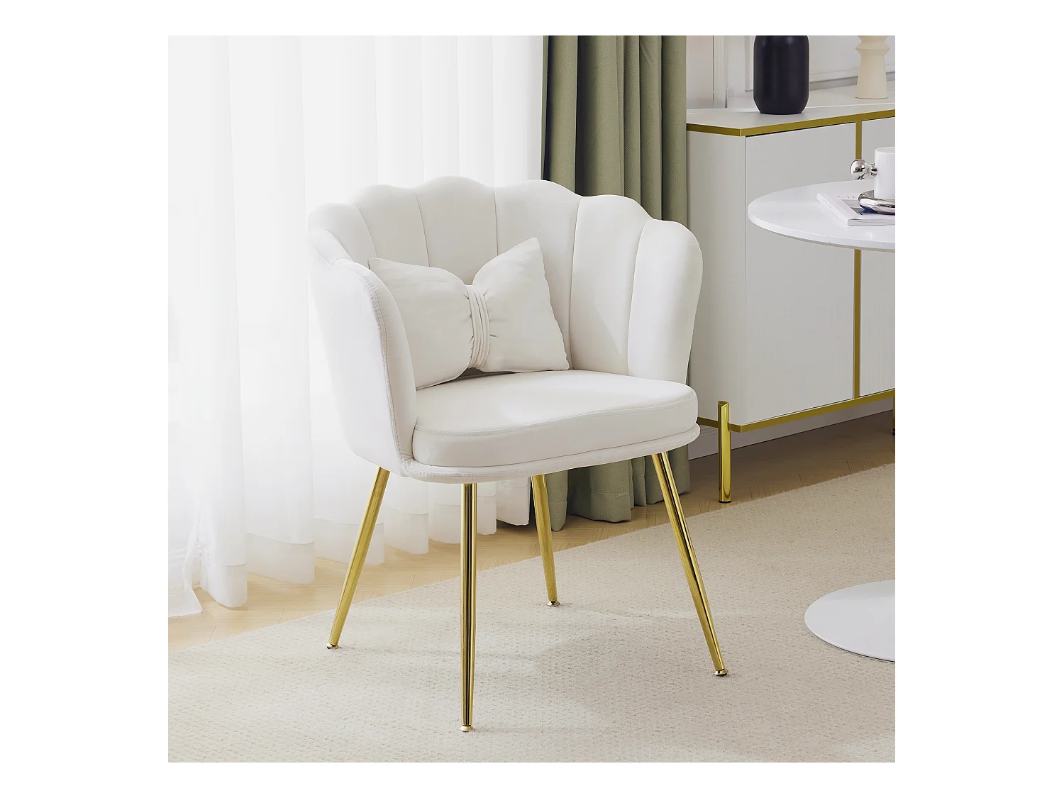 Fauteuil avec dossier en forme de pétales, coussins en forme de papillon,velours,Beige