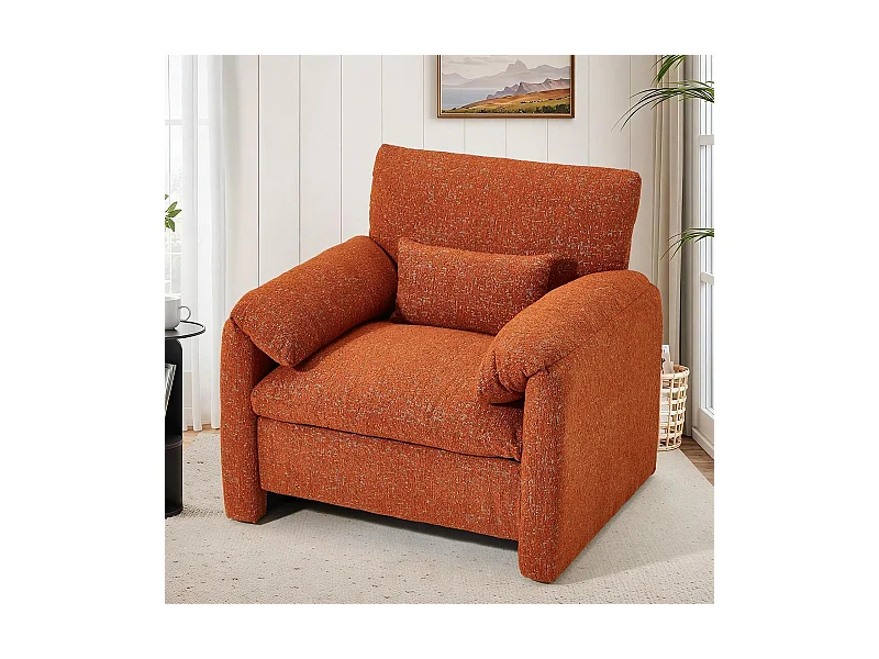 YODOLLA XXL Ohrensessel mit Armlehnen aus Chenille, moderner Relaxsessel für Wohnzimmer & Schlafzimmer, Orange