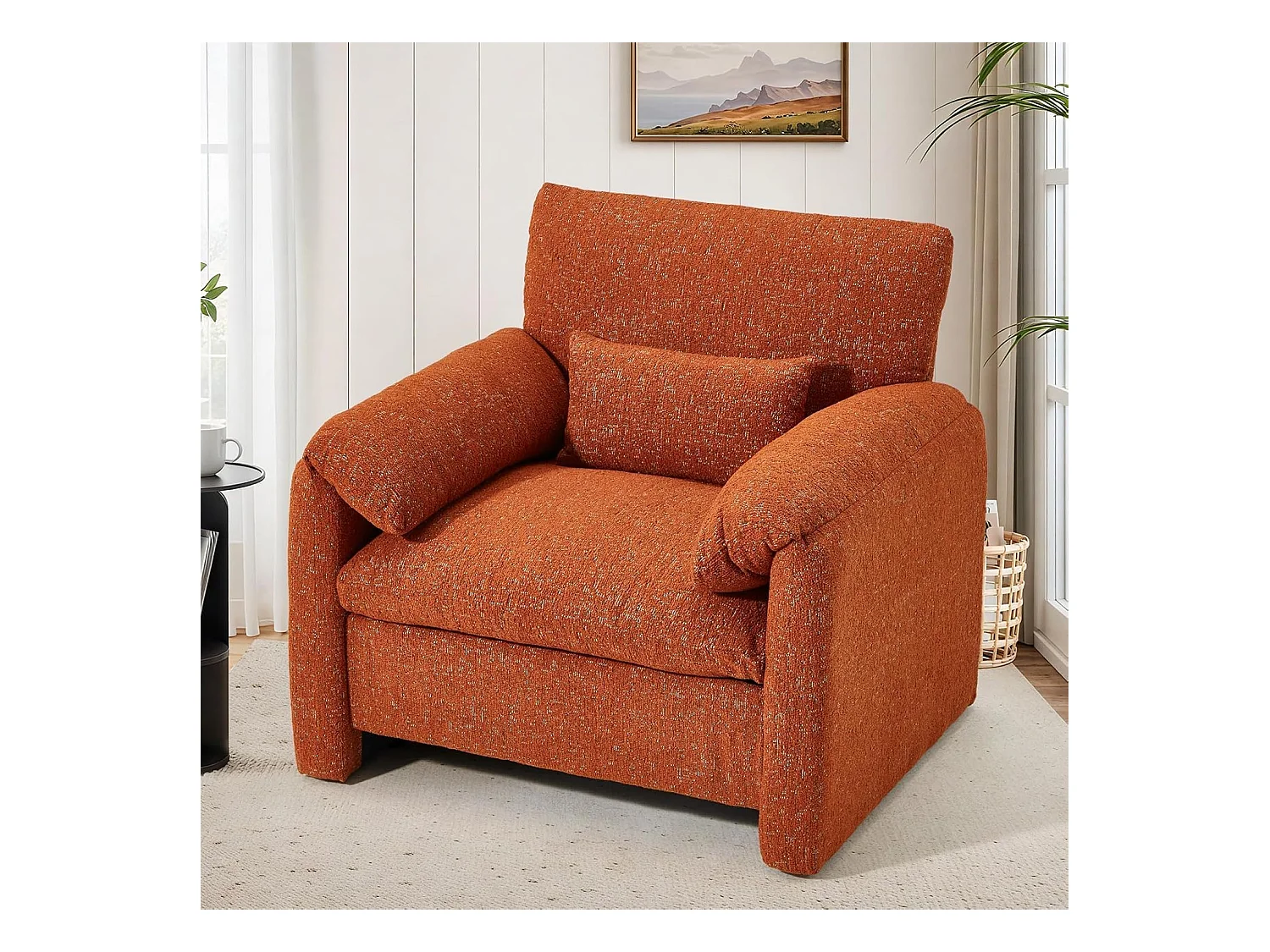 YODOLLA XXL Ohrensessel mit Armlehnen aus Chenille, moderner Relaxsessel für Wohnzimmer & Schlafzimmer, Orange