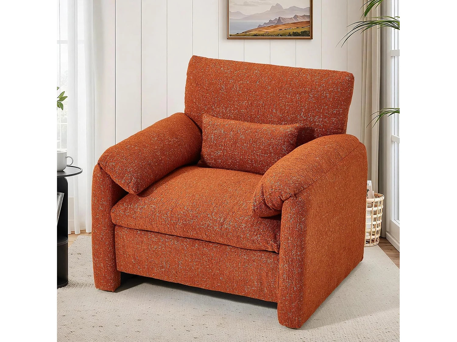 YODOLLA XXL Ohrensessel mit Armlehnen aus Chenille, moderner Relaxsessel für Wohnzimmer & Schlafzimmer, Orange