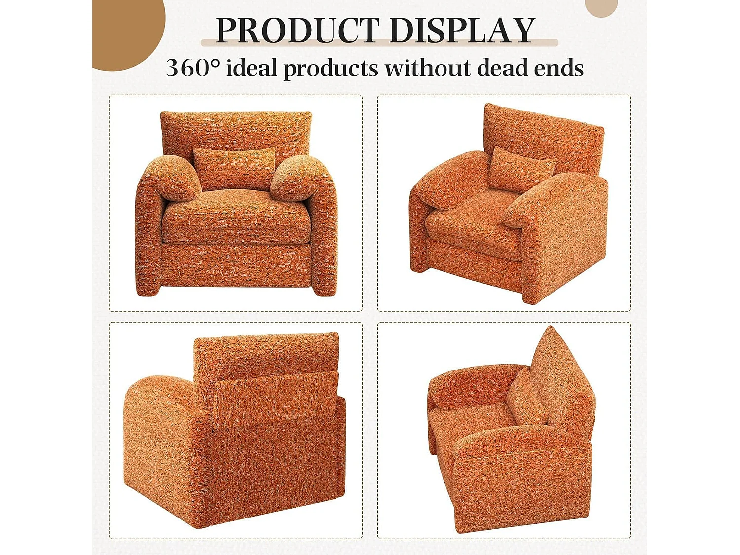 YODOLLA XXL Ohrensessel mit Armlehnen aus Chenille, moderner Relaxsessel für Wohnzimmer & Schlafzimmer, Orange