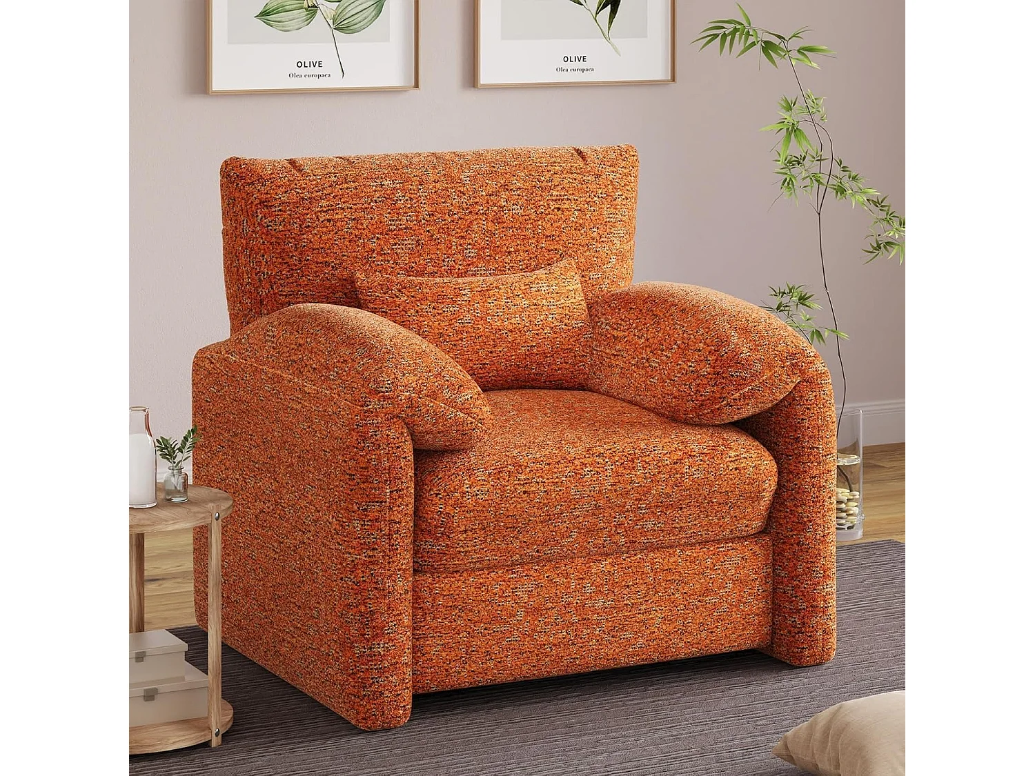 YODOLLA XXL Ohrensessel mit Armlehnen aus Chenille, moderner Relaxsessel für Wohnzimmer & Schlafzimmer, Orange