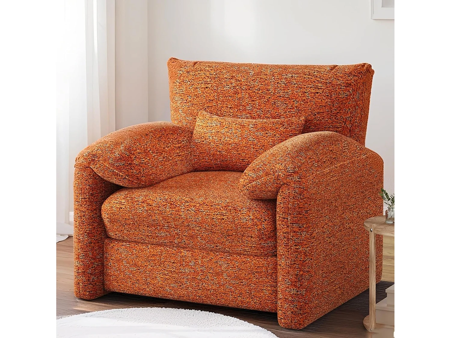 YODOLLA XXL Ohrensessel mit Armlehnen aus Chenille, moderner Relaxsessel für Wohnzimmer & Schlafzimmer, Orange