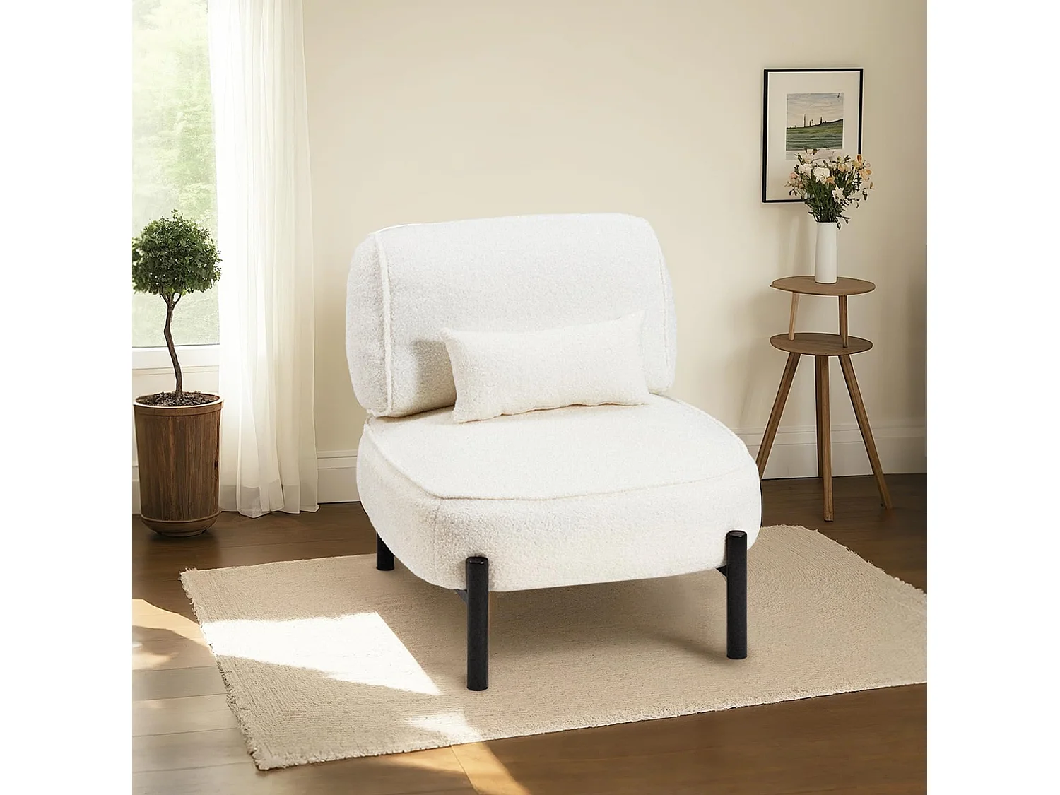 YODOLLA Loungesessel, Extra großer Ruhesessel mit Teddy-Oberfläche, gepolstert mit Kissen, stabiler Metallrahmen, bequem für Wohnzimmer und Schlafzimmer, Weiß