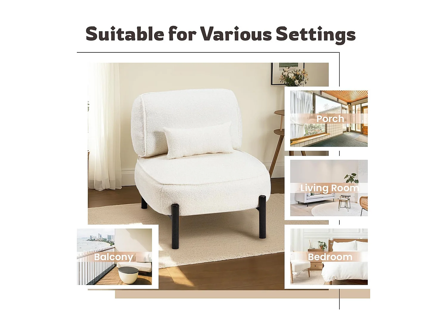 YODOLLA Loungesessel, Extra großer Ruhesessel mit Teddy-Oberfläche, gepolstert mit Kissen, stabiler Metallrahmen, bequem für Wohnzimmer und Schlafzimmer, Weiß