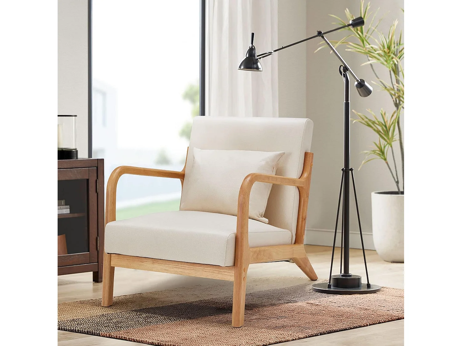 YODOLLA Loungesessel modern mit Holzarmlehne, Akzent-/Cocktailsessel für Wohnzimmer, Beige, 75x70x65 cm (BxHxT)