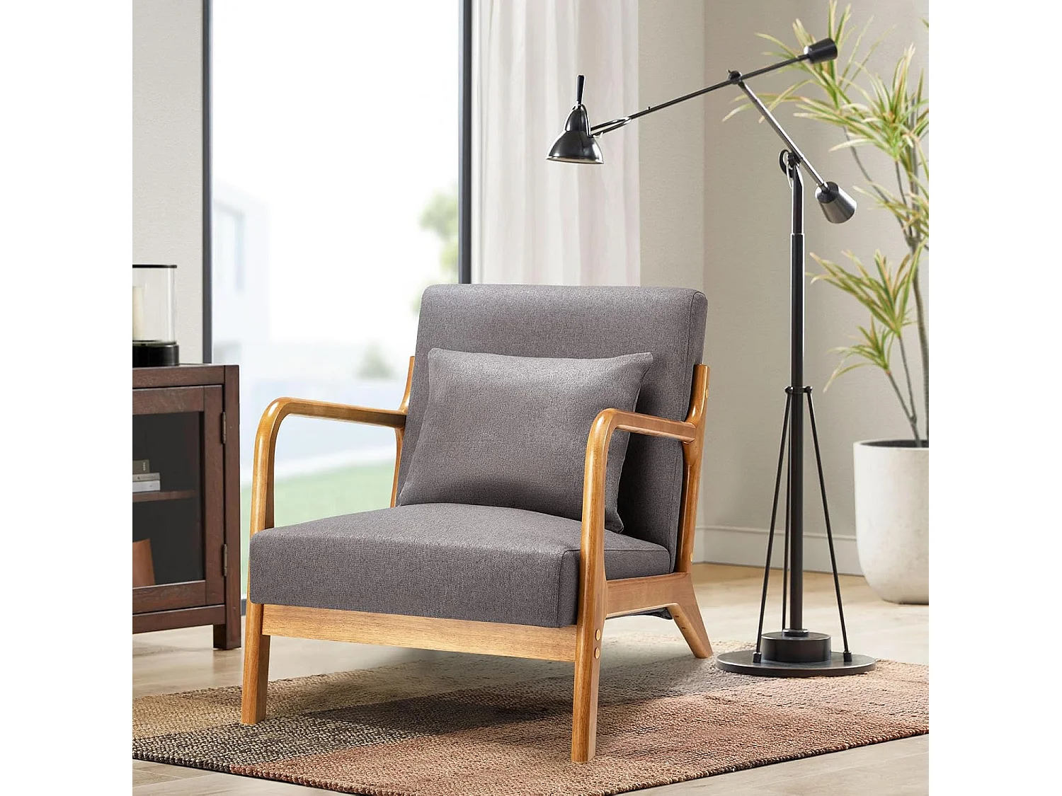 YODOLLA Loungesessel modern mit Holzarmlehne, Akzent-/Cocktailsessel für Wohnzimmer, Dunkelgrau, 75x70x65 cm (BxHxT)