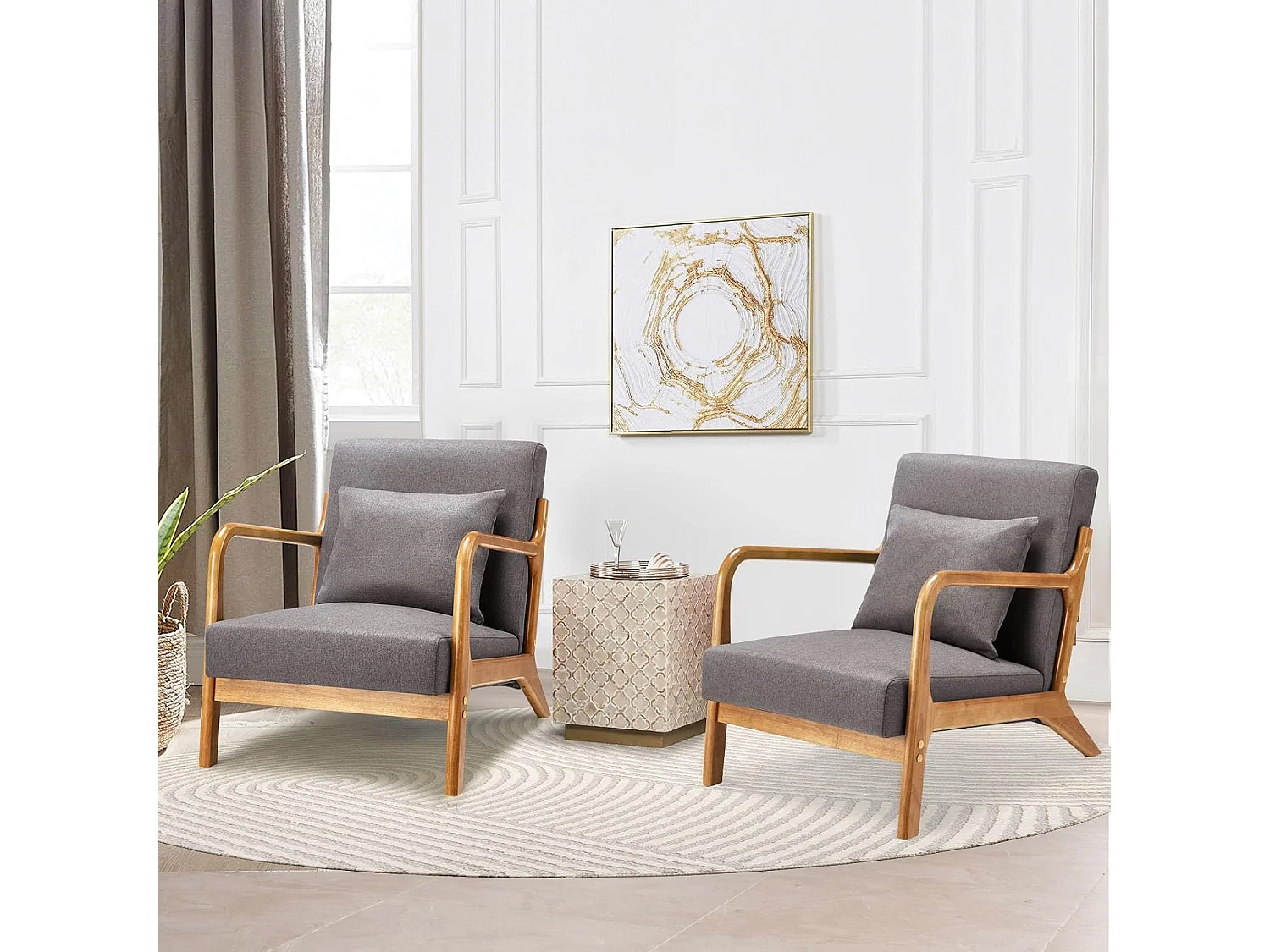 YODOLLA Loungesessel modern mit Holzarmlehne, Akzent-/Cocktailsessel für Wohnzimmer, Dunkelgrau, 75x70x65 cm (BxHxT)