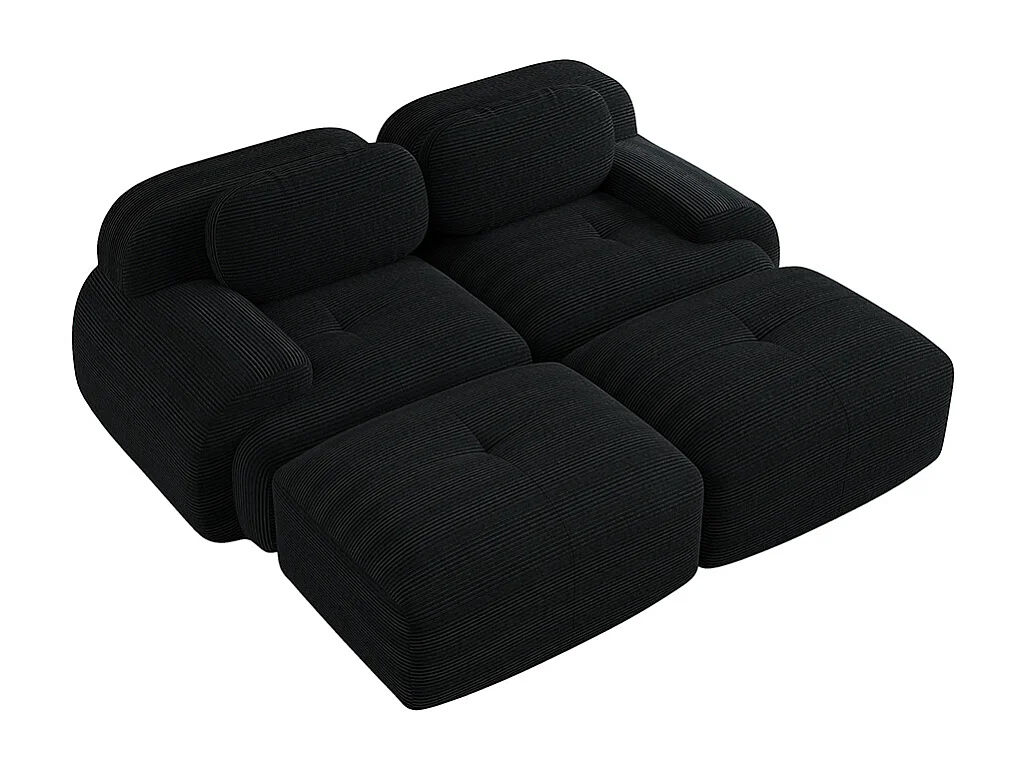 Tweezitsbank van geruite fluweel, antislip, met ergonomische armleuningen en zachte, zeer stevige vulling, zwart.