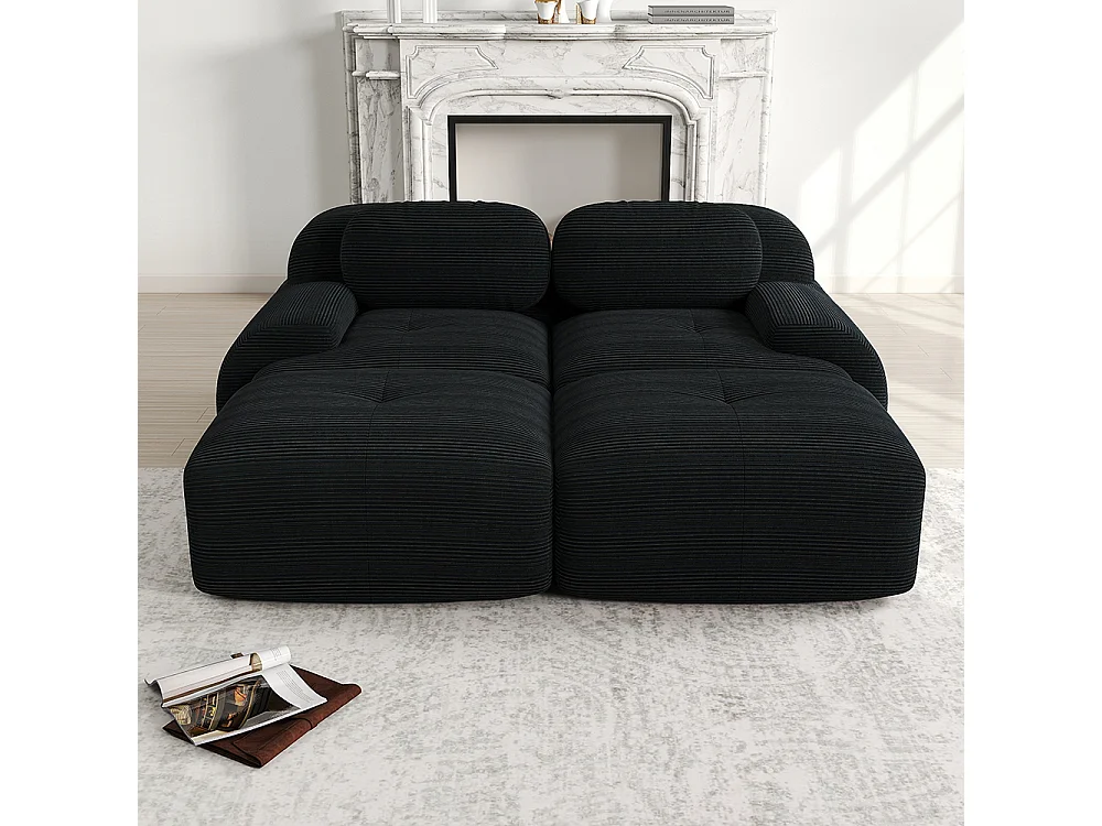 Canapé deux places en velours à carreaux, antidérapant, avec accoudoirs ergonomiques et rembourrage moelleux haute résistance, noir.