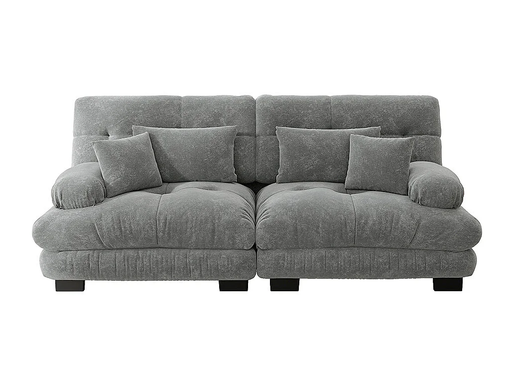 Divano angolare Cloud, ciniglia, con 2 cuscini lombari e 2 cuscini decorativi, struttura in legno massello, grigio