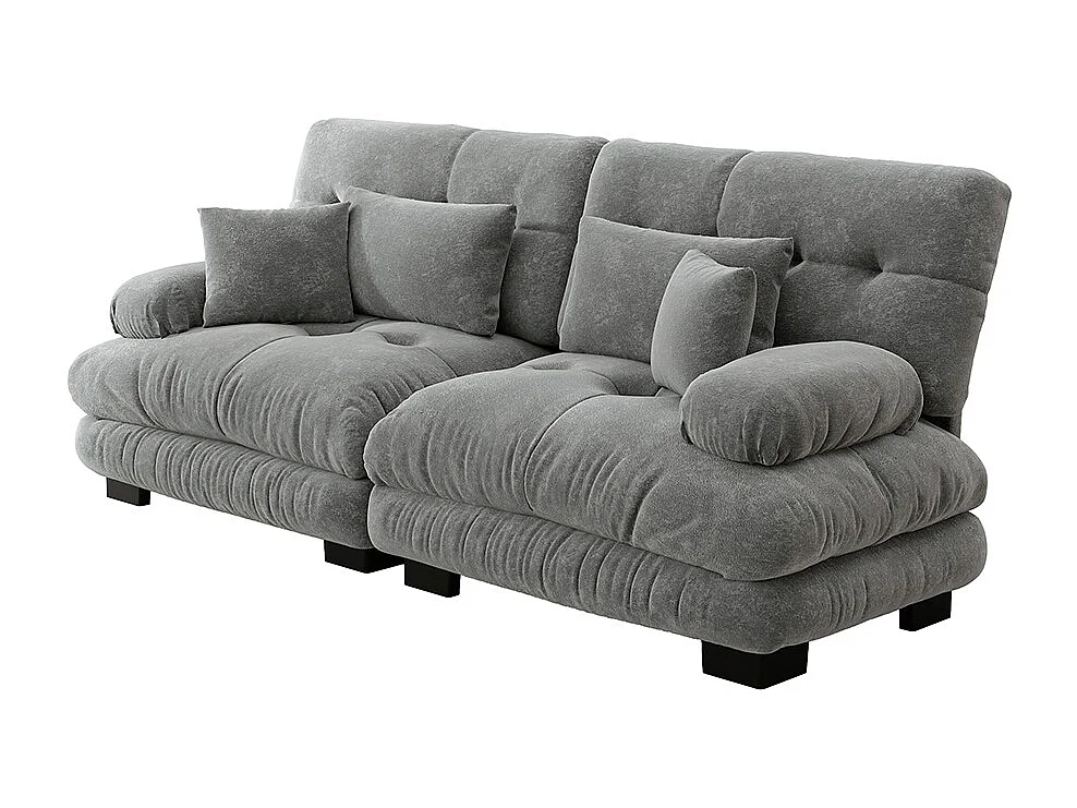 Divano angolare Cloud, ciniglia, con 2 cuscini lombari e 2 cuscini decorativi, struttura in legno massello, grigio