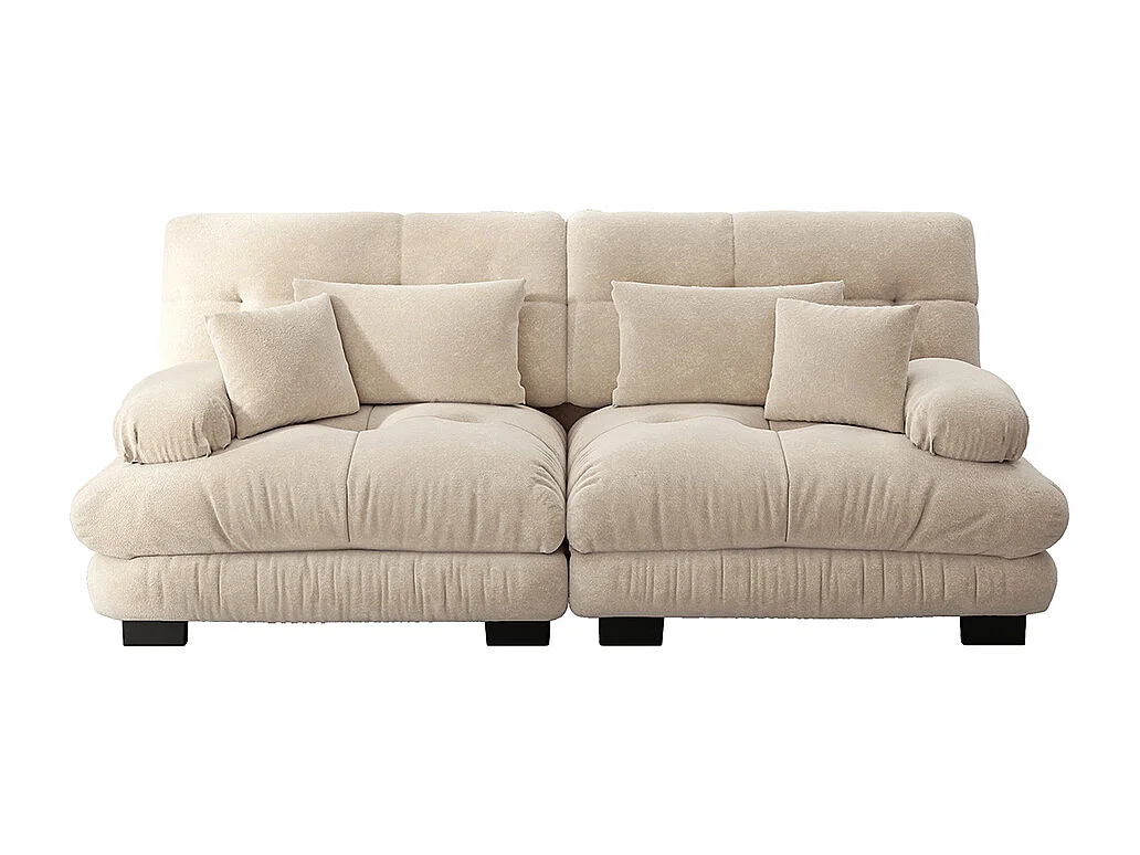 Canapé d'angle Cloud, chenille, avec 2 coussins lombaires et 2 coussins décoratifs, structure en bois massif, beige