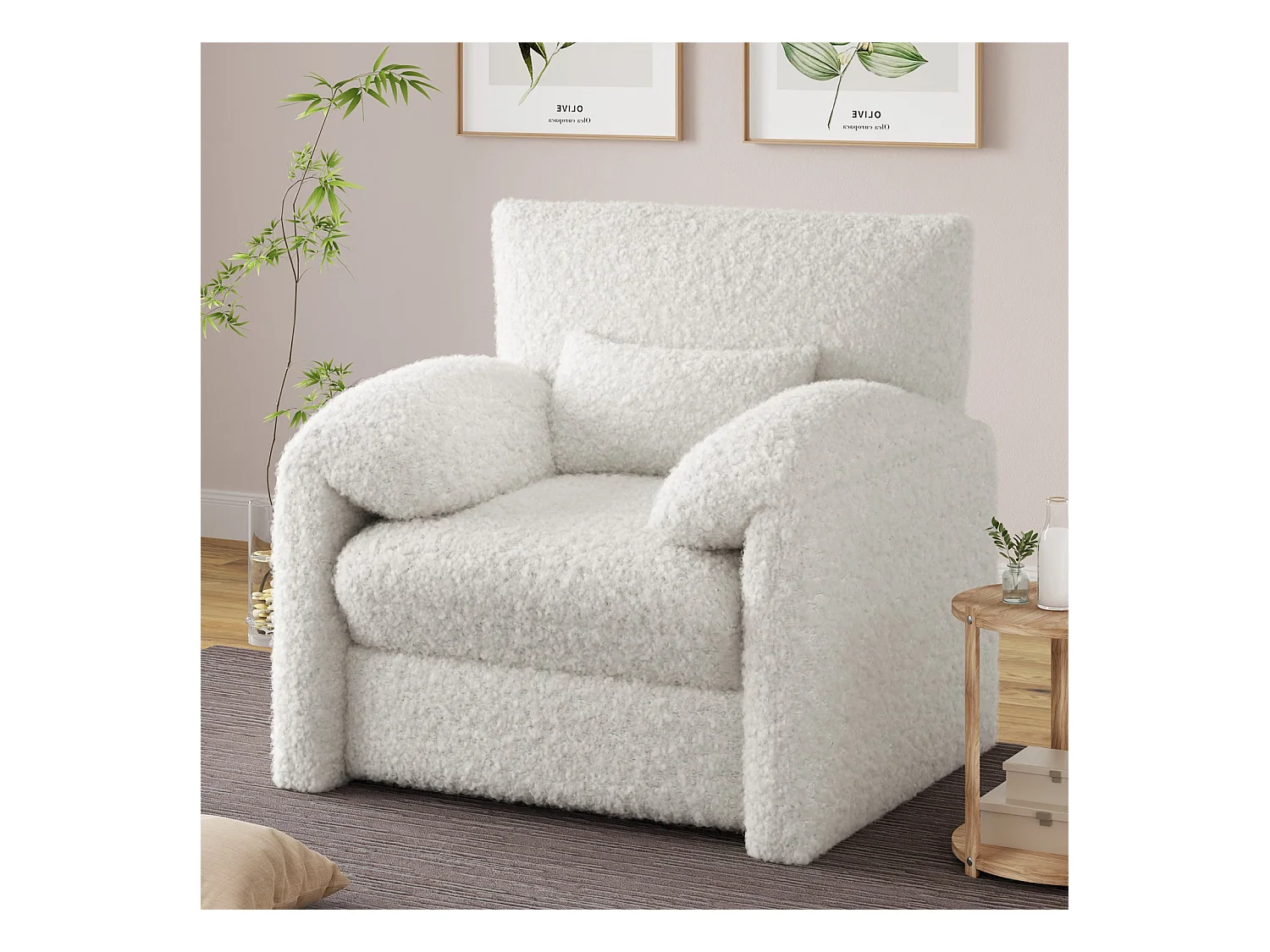 YODOLLA XXL Ohrensessel mit Armlehnen aus Chenille, moderner Relaxsessel für Wohnzimmer & Schlafzimmer, Weiß