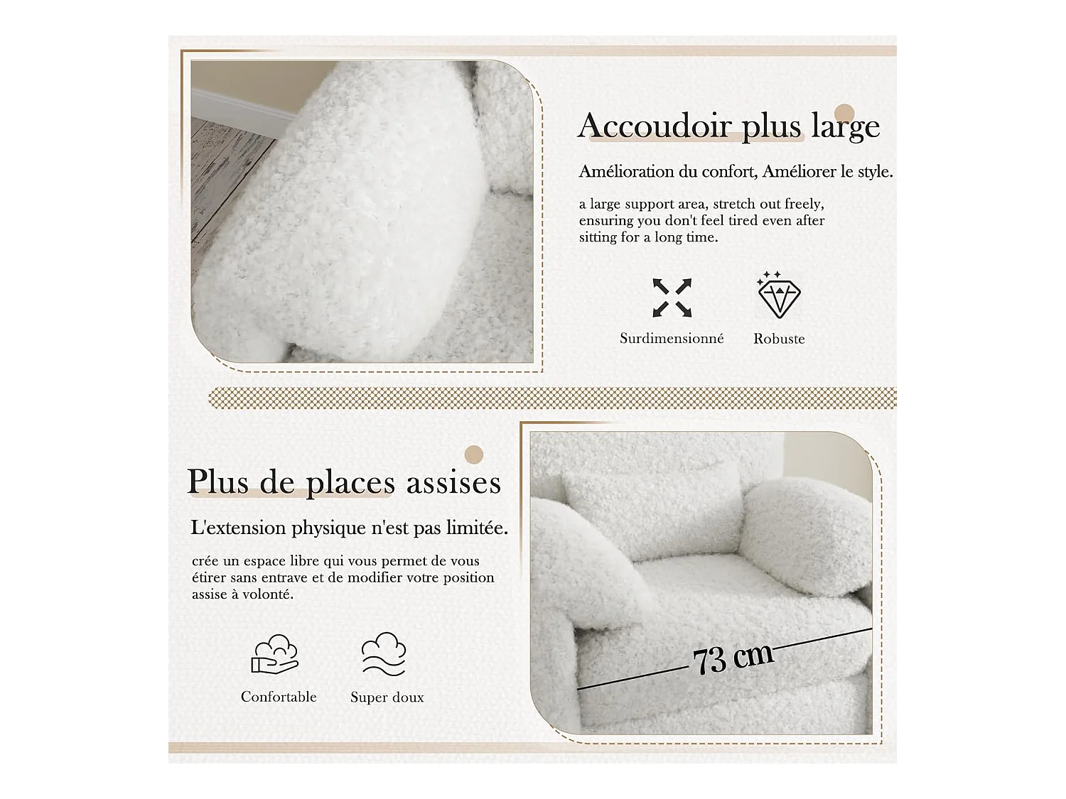 YODOLLA XXL Ohrensessel mit Armlehnen aus Chenille, moderner Relaxsessel für Wohnzimmer & Schlafzimmer, Weiß