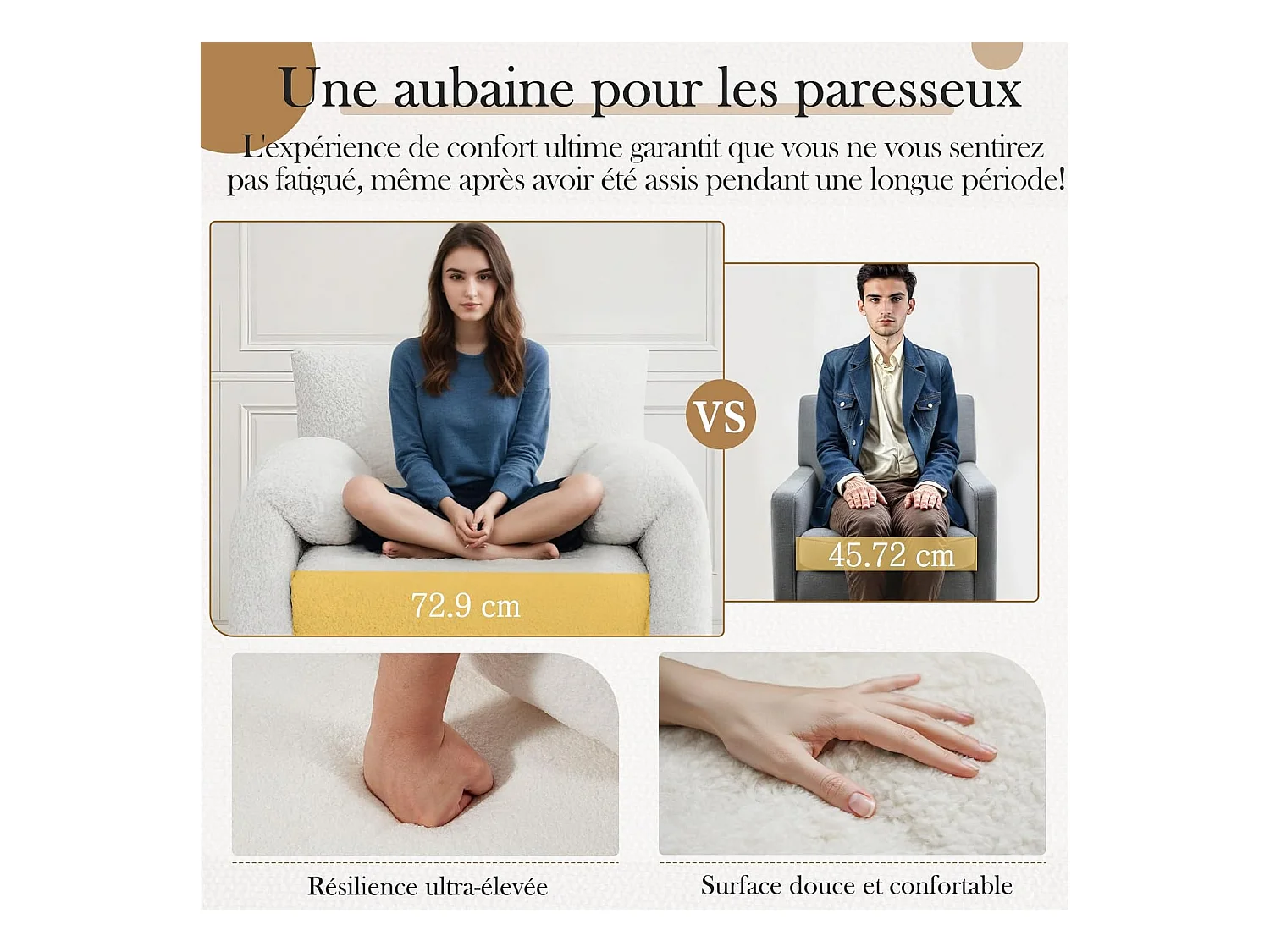 YODOLLA XXL Ohrensessel mit Armlehnen aus Chenille, moderner Relaxsessel für Wohnzimmer & Schlafzimmer, Weiß