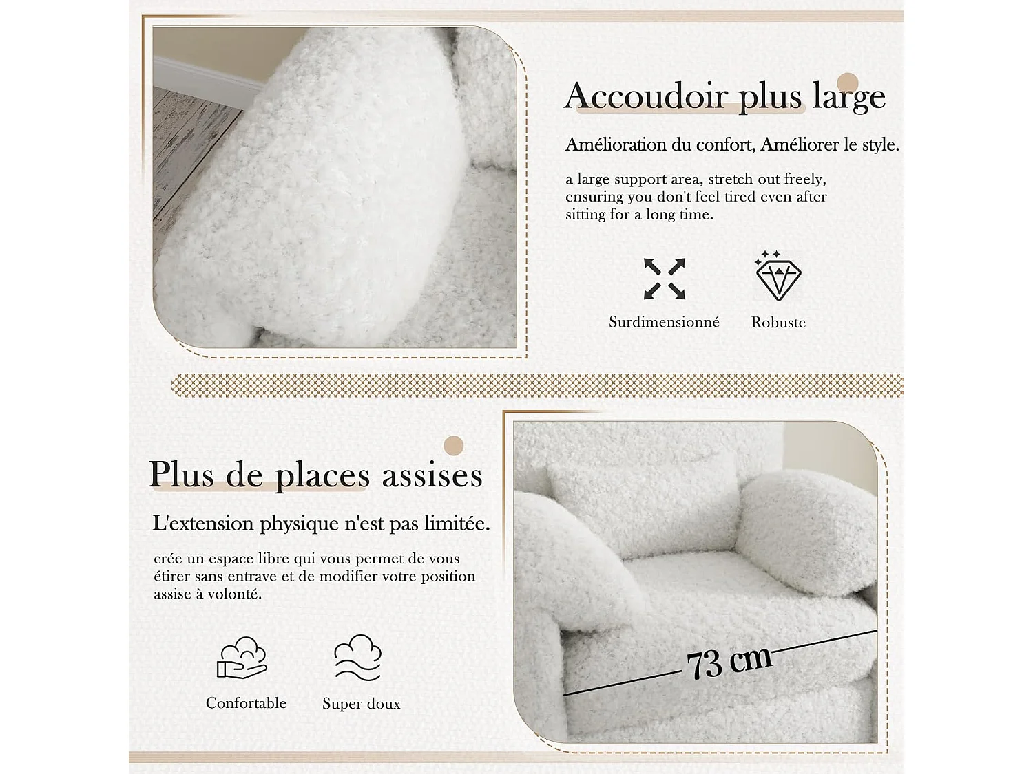 YODOLLA XXL Ohrensessel mit Armlehnen aus Chenille, moderner Relaxsessel für Wohnzimmer & Schlafzimmer, Weiß