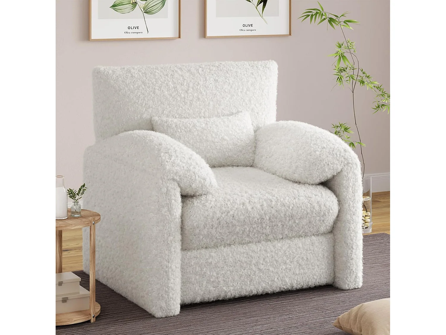 YODOLLA XXL Ohrensessel mit Armlehnen aus Chenille, moderner Relaxsessel für Wohnzimmer & Schlafzimmer, Weiß