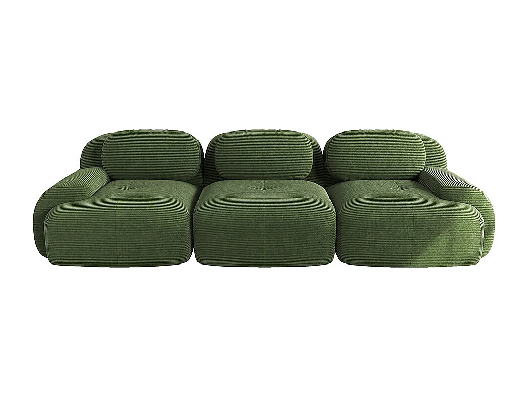 Driezitsbank, geribbeld fluweel, modulaire opstelling, antislip, groen.