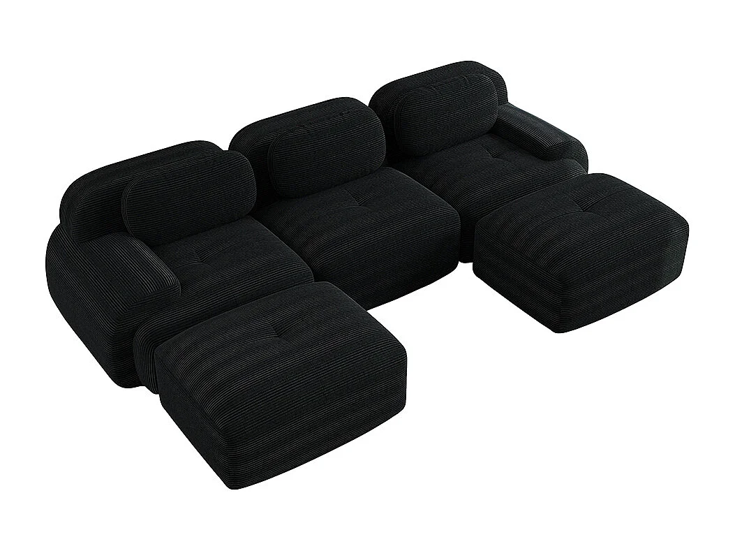 Modulaire U-vormige bank, corduroy, extra brede armleuningen, 32D high resilience-vulling, zwart.