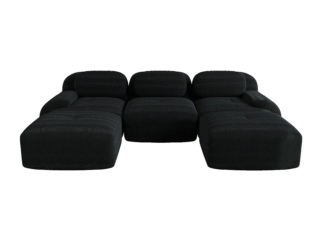 Modulaire U-vormige bank, corduroy, extra brede armleuningen, 32D high resilience-vulling, zwart.
