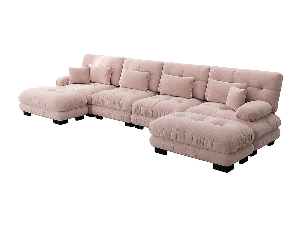 Canapé d'angle modulaire, en forme de U, quatre places, avec repose-pieds amovible, tissu chenille, rose