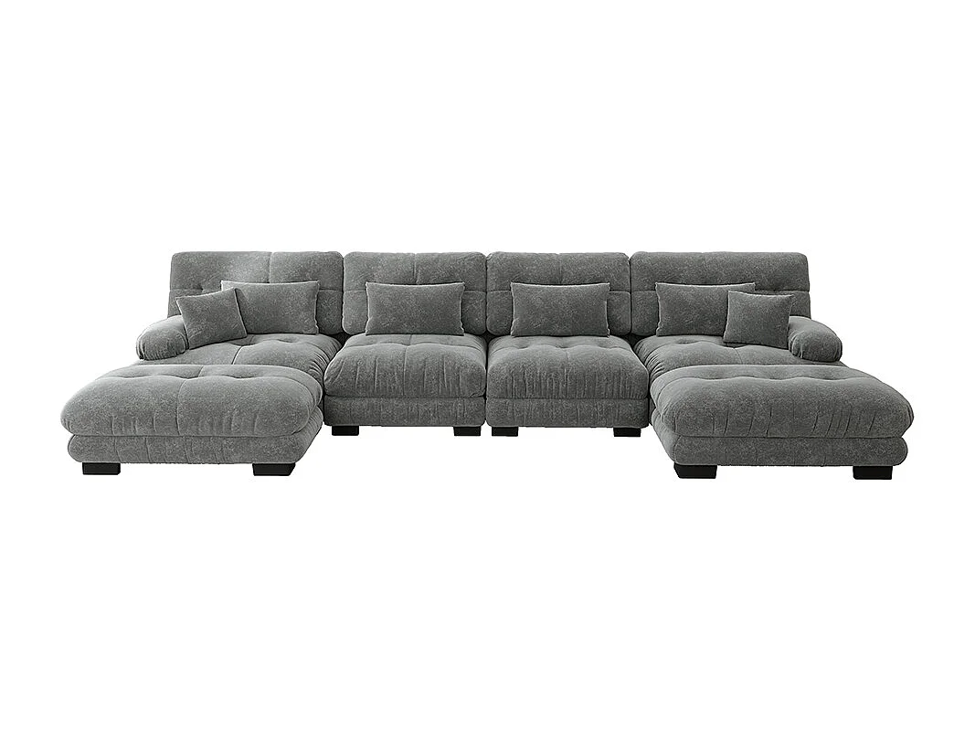 Canapé d'angle modulaire, en forme de U, quatre places, avec repose-pieds amovible, tissu chenille, gris