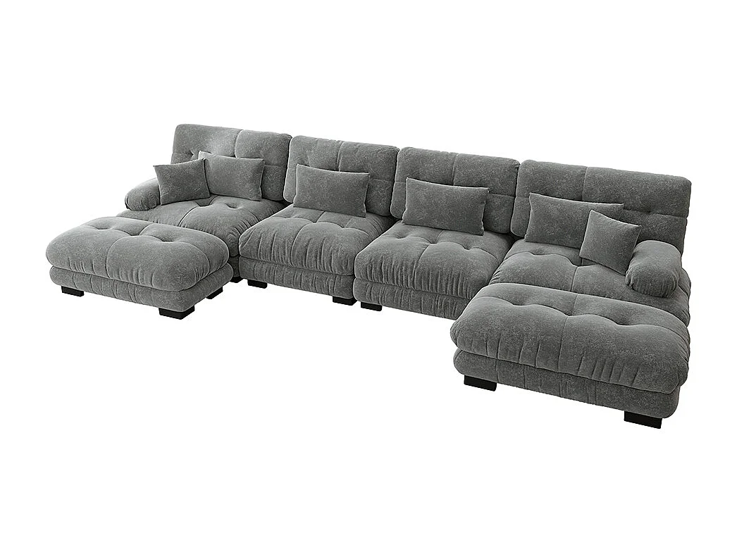 Canapé d'angle modulaire, en forme de U, quatre places, avec repose-pieds amovible, tissu chenille, gris