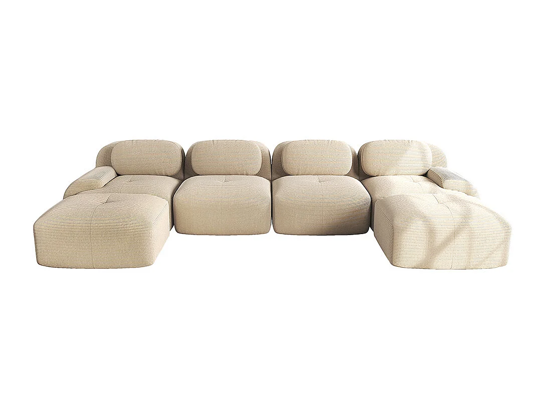 Canapé en U, velours côtelé respirant, rembourrage haute résilience 32D, accoudoirs extra-larges, design ergonomique, beige.