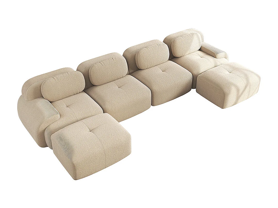 Canapé en U, velours côtelé respirant, rembourrage haute résilience 32D, accoudoirs extra-larges, design ergonomique, beige.