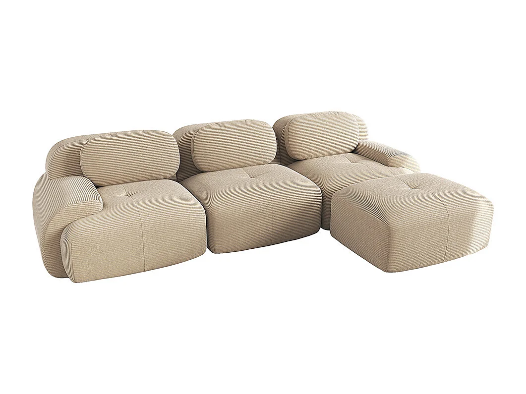 Canapé d'angle modulable, design ergonomique, revêtement en velours côtelé, accoudoirs extra-larges, beige