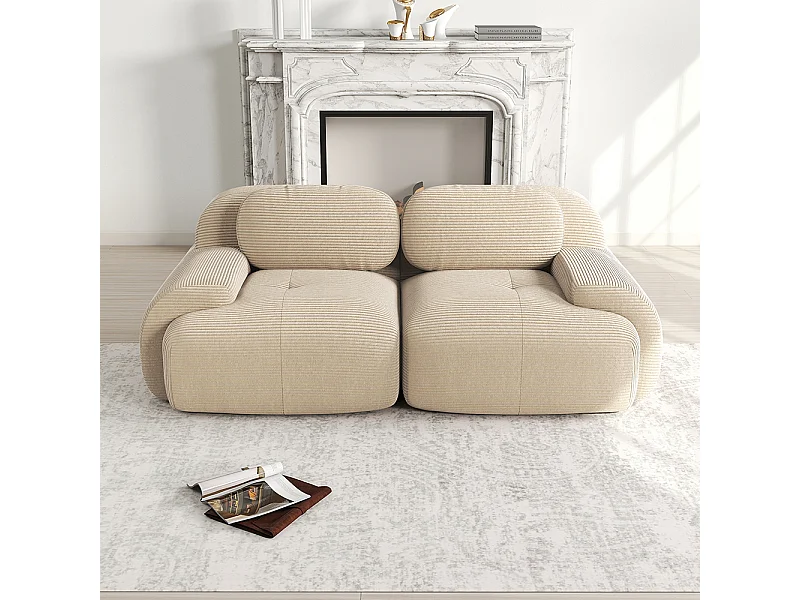 82 inch tweezitsbank van corduroy met gebogen armleuningen en antislipvoetjes, beige