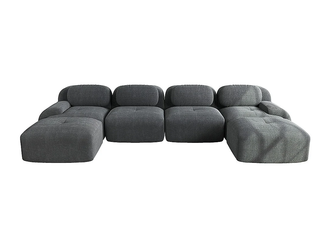 U-vormige bank, ademend geribbeld fluweel, vulling met hoge veerkracht 32D, extra brede armleuningen, ergonomisch ontwerp, grijs.